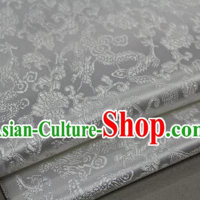Chinese Traditional Ancient Costume Palace Dragons Pattern Mongolian Robe White Brocade Tang Suit Fabric Hanfu Material