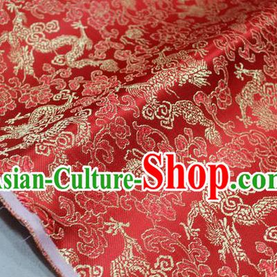 Chinese Traditional Ancient Costume Palace Dragons Pattern Mongolian Robe Red Brocade Tang Suit Fabric Hanfu Material