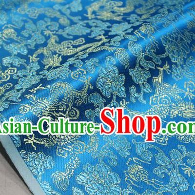 Chinese Traditional Ancient Costume Palace Dragons Pattern Mongolian Robe Lake Blue Brocade Tang Suit Fabric Hanfu Material