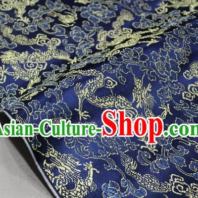 Chinese Traditional Ancient Costume Palace Dragons Pattern Mongolian Robe Deep Blue Brocade Tang Suit Fabric Hanfu Material