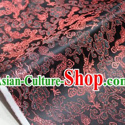 Chinese Traditional Ancient Costume Palace Dragons Pattern Mongolian Robe Black Brocade Tang Suit Fabric Hanfu Material