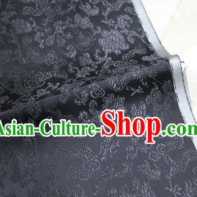 Chinese Traditional Ancient Costume Palace Dragons Pattern Mongolian Robe Black Brocade Tang Suit Fabric Hanfu Material