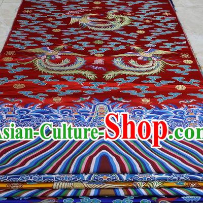 Chinese Traditional Ancient Costume Palace Phoenix Pattern Mongolian Robe Red Brocade Tang Suit Fabric Hanfu Material