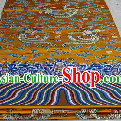 Chinese Traditional Ancient Costume Palace Phoenix Pattern Mongolian Robe Golden Brocade Tang Suit Fabric Hanfu Material