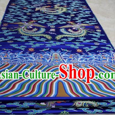 Chinese Traditional Ancient Costume Palace Phoenix Pattern Mongolian Robe Royalblue Brocade Tang Suit Fabric Hanfu Material