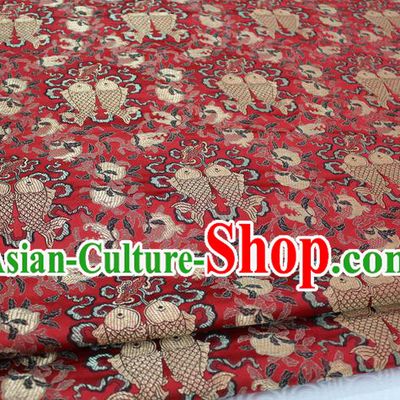 Chinese Traditional Ancient Costume Palace Double Fish Pattern Mongolian Robe Red Brocade Tang Suit Fabric Hanfu Material