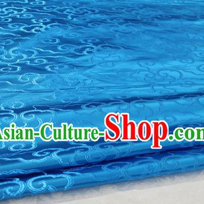 Chinese Traditional Ancient Costume Palace Auspicious Clouds Pattern Cheongsam Mongolian Robe Blue Brocade Tang Suit Fabric Hanfu Material