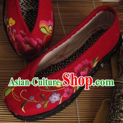 Traditional Chinese Ancient Princess Shoes Red Cloth Embroidered Shoes, China Handmade Embroidery Flowers Hanfu Shoes for Women