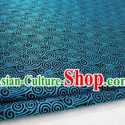 Chinese Traditional Palace Blue Auspicious Clouds Pattern Tang Suit Mongolian Robe Black Brocade Fabric, Chinese Ancient Costume Hanfu Material