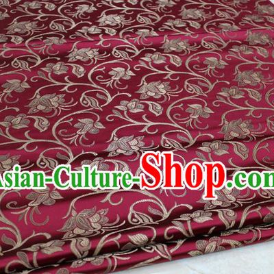 Chinese Traditional Palace Pattern Tang Suit Cheongsam Wine Red Brocade Fabric, Chinese Ancient Costume Hanfu Mongolian Robe Material