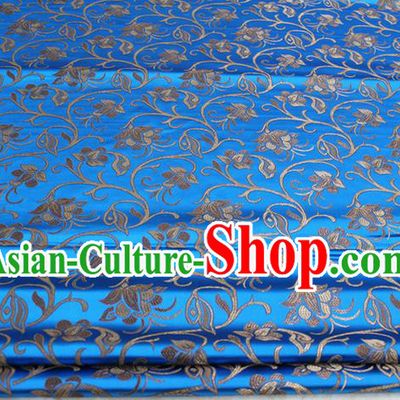Chinese Traditional Palace Pattern Tang Suit Cheongsam Blue Brocade Fabric, Chinese Ancient Costume Hanfu Mongolian Robe Material