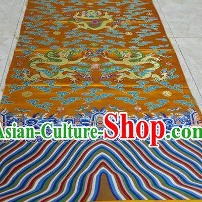 Chinese Traditional Palace Dragons Pattern Tang Suit Imperial Robe Yellow Brocade Fabric, Chinese Ancient Emperor Costume Hanfu Material