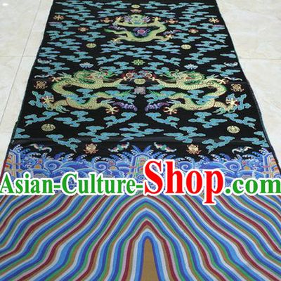 Chinese Traditional Palace Dragons Pattern Tang Suit Imperial Robe Black Brocade Fabric, Chinese Ancient Emperor Costume Hanfu Material