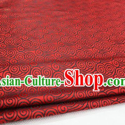 Chinese Traditional Palace Black Auspicious Clouds Pattern Tang Suit Mongolian Robe Red Brocade Fabric, Chinese Ancient Costume Hanfu Material