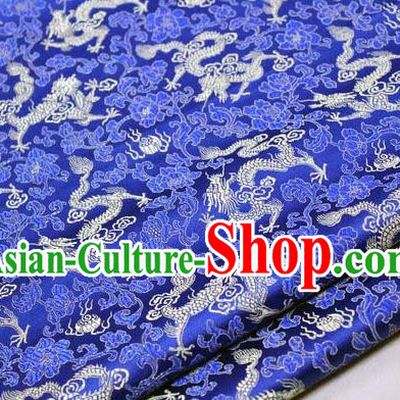 Chinese Traditional Palace Dragons Pattern Cheongsam Royalblue Brocade Fabric, Chinese Ancient Costume Tang Suit Hanfu Satin Material