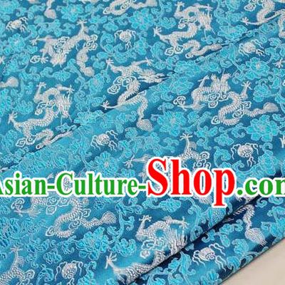 Chinese Traditional Palace Dragons Pattern Cheongsam Light Blue Brocade Fabric, Chinese Ancient Costume Tang Suit Hanfu Satin Material