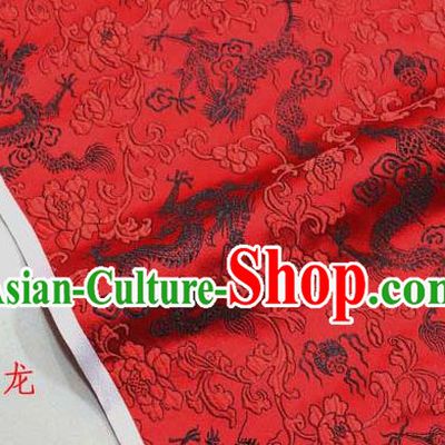 Chinese Traditional Palace Dragons Pattern Cheongsam Red Brocade Fabric, Chinese Ancient Costume Tang Suit Hanfu Satin Material