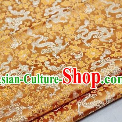 Chinese Traditional Palace Dragons Pattern Cheongsam Golden Brocade Fabric, Chinese Ancient Costume Tang Suit Hanfu Satin Material