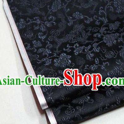 Chinese Traditional Palace Dragons Pattern Cheongsam Black Brocade Fabric, Chinese Ancient Costume Tang Suit Hanfu Satin Material