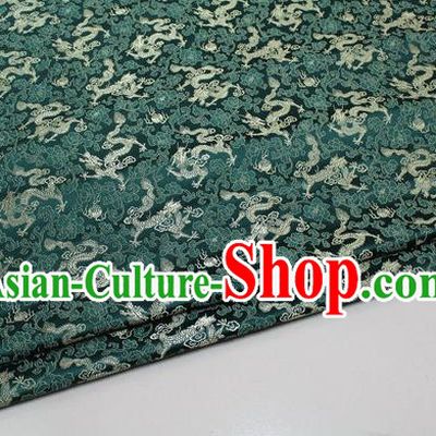 Chinese Traditional Palace Dragons Pattern Cheongsam Atrovirens Brocade Fabric, Chinese Ancient Costume Tang Suit Hanfu Satin Material