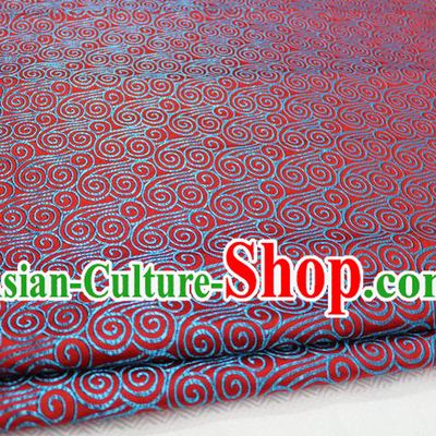 Chinese Traditional Palace Blue Auspicious Clouds Pattern Tang Suit Mongolian Robe Red Brocade Fabric, Chinese Ancient Costume Hanfu Material