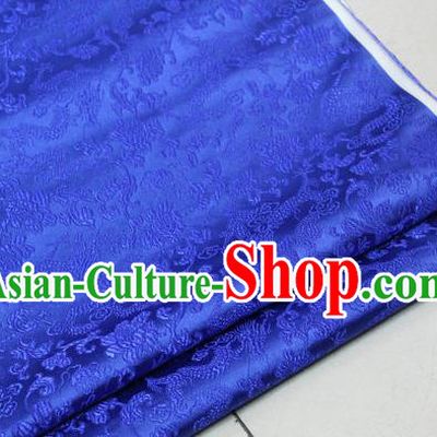 Chinese Traditional Palace Dragons Pattern Cheongsam Royalblue Brocade Fabric, Chinese Ancient Costume Tang Suit Hanfu Satin Material