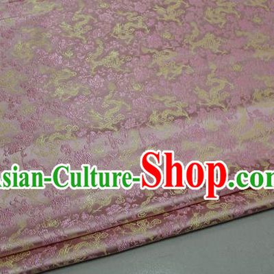 Chinese Traditional Palace Dragons Pattern Cheongsam Pink Brocade Fabric, Chinese Ancient Costume Tang Suit Hanfu Satin Material