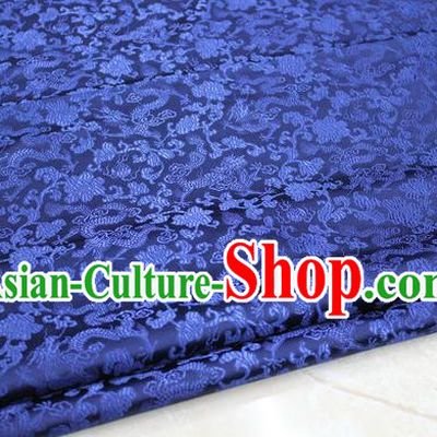 Chinese Traditional Palace Dragons Pattern Cheongsam Deep Blue Brocade Fabric, Chinese Ancient Costume Tang Suit Hanfu Satin Material