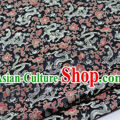 Chinese Traditional Palace Dragons Pattern Cheongsam Black Brocade Fabric, Chinese Ancient Costume Tang Suit Hanfu Satin Material
