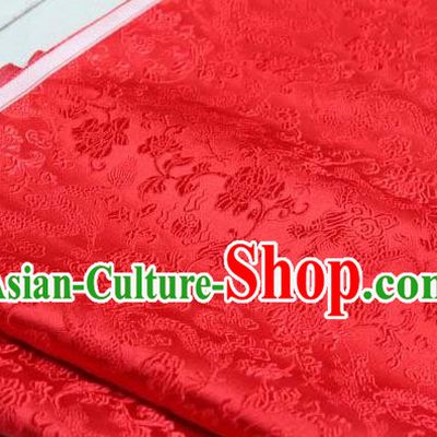 Chinese Traditional Palace Dragons Pattern Cheongsam Red Brocade Fabric, Chinese Ancient Costume Tang Suit Hanfu Satin Material