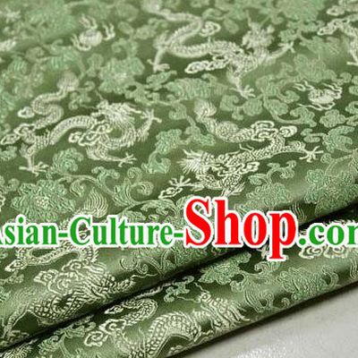 Chinese Traditional Palace Dragons Pattern Cheongsam Green Brocade Fabric, Chinese Ancient Costume Tang Suit Hanfu Satin Material