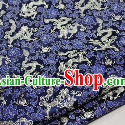 Chinese Traditional Palace Dragons Pattern Cheongsam Navy Brocade Fabric, Chinese Ancient Costume Tang Suit Hanfu Satin Material