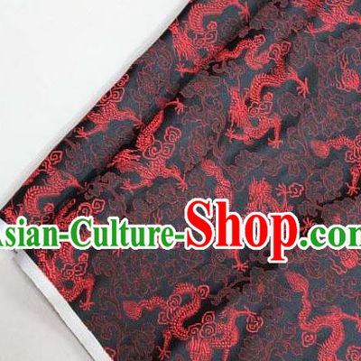 Chinese Traditional Palace Red Dragons Pattern Cheongsam Black Brocade Fabric, Chinese Ancient Costume Tang Suit Hanfu Satin Material