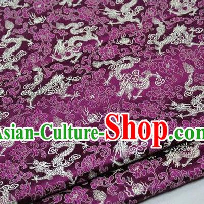 Chinese Traditional Palace Golden Dragons Pattern Cheongsam Purple Brocade Fabric, Chinese Ancient Costume Tang Suit Hanfu Satin Material