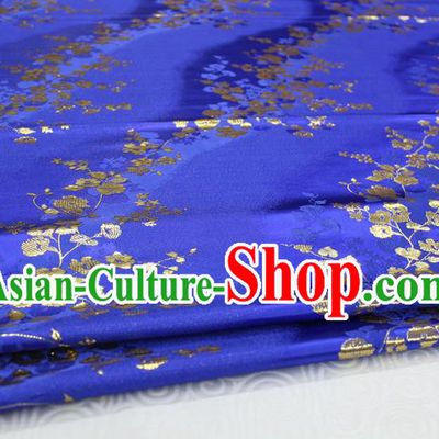 Chinese Traditional Palace Wintersweet Pattern Cheongsam Blue Brocade Fabric, Chinese Ancient Costume Tang Suit Hanfu Satin Material
