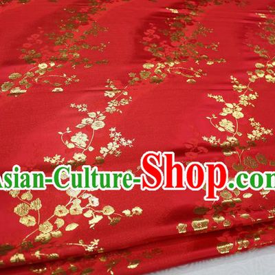 Chinese Traditional Palace Wintersweet Pattern Cheongsam Red Brocade Fabric, Chinese Ancient Costume Tang Suit Hanfu Satin Material