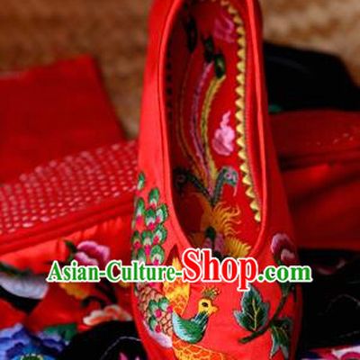 Traditional Chinese Ancient Princess Red Cloth Shoes Embroidered Shoes, China Handmade Embroidery Peony Hanfu Shoes for Women