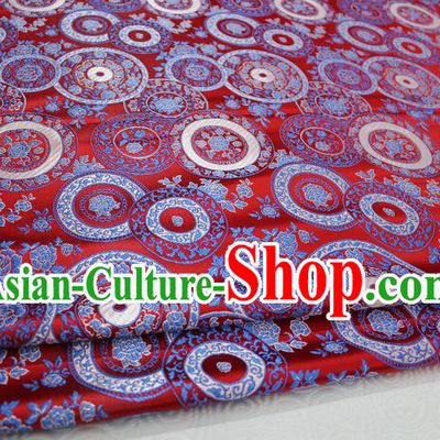 Chinese Traditional Ancient Costume Palace Peony Pattern Mongolian Robe Red Brocade Tang Suit Fabric Hanfu Material