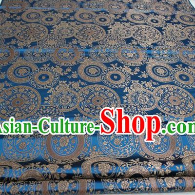 Chinese Traditional Ancient Costume Palace Peony Pattern Mongolian Robe Blue Brocade Tang Suit Fabric Hanfu Material