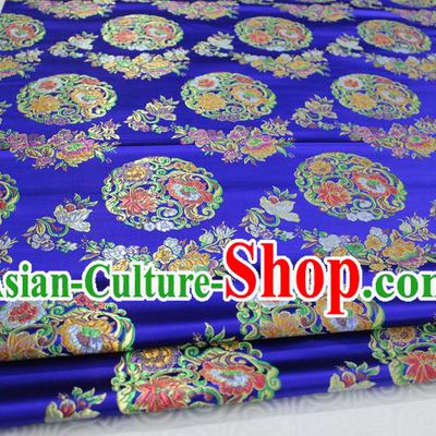 Chinese Traditional Ancient Costume Palace Round Peony Pattern Mongolian Robe Royalblue Nanjing Brocade Tang Suit Fabric Hanfu Material