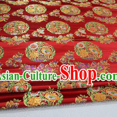 Chinese Traditional Ancient Costume Palace Round Peony Pattern Mongolian Robe Red Nanjing Brocade Tang Suit Fabric Hanfu Material