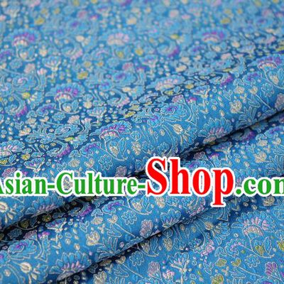 Chinese Traditional Ancient Costume Palace Cockscomb Pattern Mongolian Robe Cheongsam Blue Brocade Tang Suit Fabric Hanfu Material