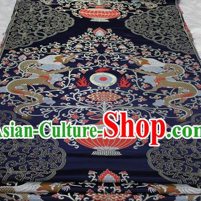 Chinese Traditional Ancient Costume Palace Dragons Pattern Mongolian Robe Cheongsam Navy Brocade Tang Suit Fabric Hanfu Material