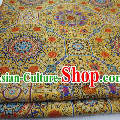 Chinese Traditional Ancient Costume Palace Pattern Mongolian Robe Yellow Brocade Tang Suit Fabric Hanfu Material