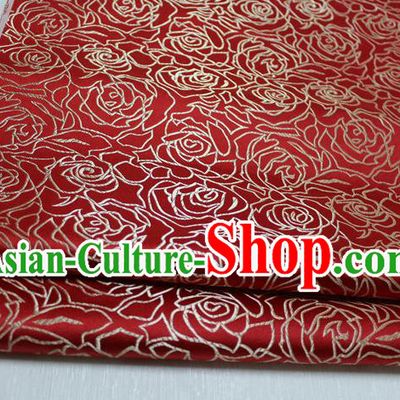 Chinese Traditional Ancient Costume Palace Rose Pattern Cheongsam Red Brocade Tang Suit Fabric Hanfu Material