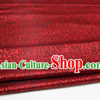 Chinese Traditional Ancient Costume Palace Rose Pattern Cheongsam Dark Red Brocade Tang Suit Fabric Hanfu Material