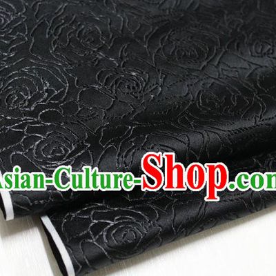 Chinese Traditional Ancient Costume Palace Rose Pattern Cheongsam Black Brocade Tang Suit Fabric Hanfu Material