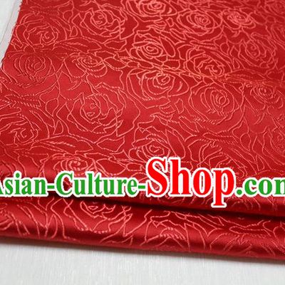 Chinese Traditional Ancient Costume Palace Rose Pattern Cheongsam Red Brocade Tang Suit Fabric Hanfu Material