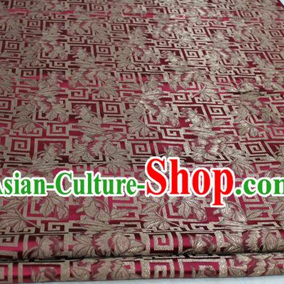 Chinese Traditional Ancient Costume Palace Leaf Pattern Cheongsam Mongolian Robe Purplish Red Brocade Tang Suit Fabric Hanfu Material