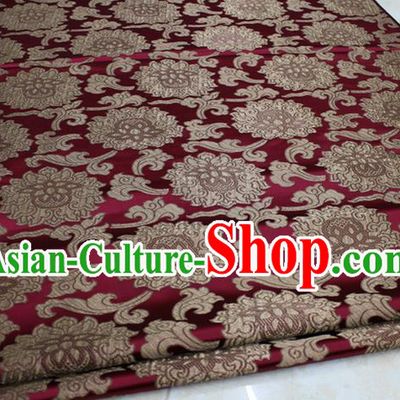 Chinese Traditional Ancient Costume Palace Lotus Pattern Mongolian Robe Wine Red Brocade Tang Suit Fabric Hanfu Material